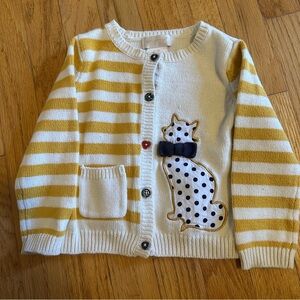 Savannah Baby Girl Yellow and White Striped Cat Cardigan